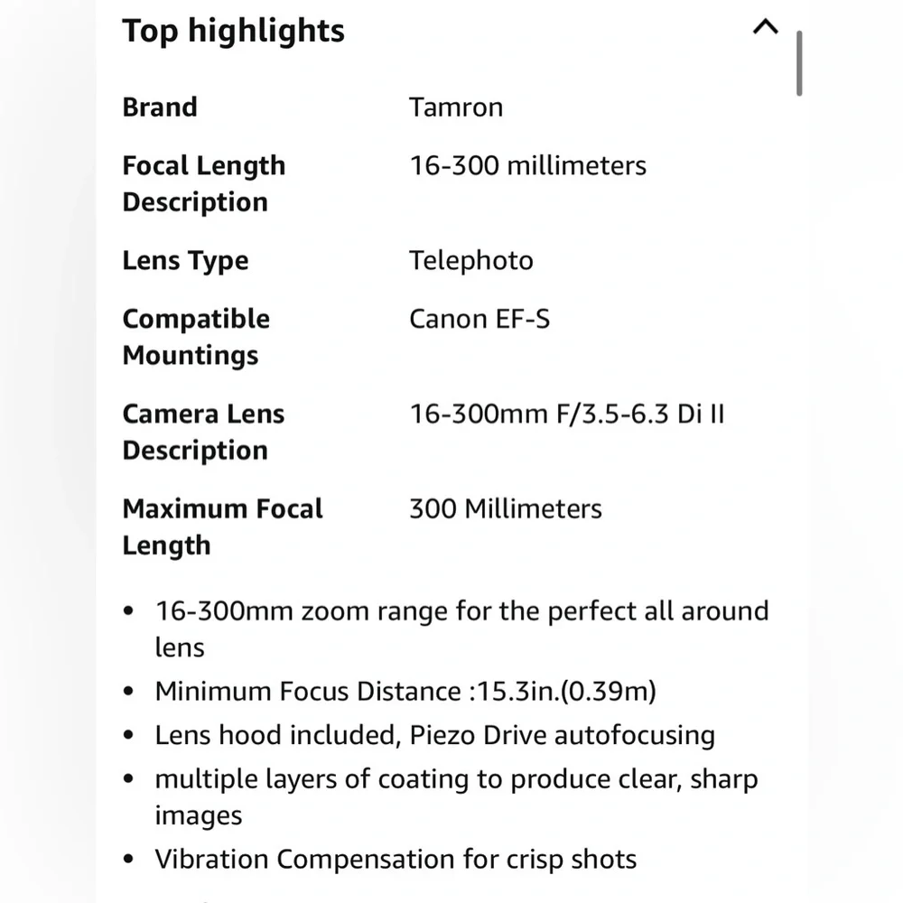 Tamron 16-300mm F/3.5-6.3 Di-II VC PZD All-In-One Zoom Lens for Canon APS-C